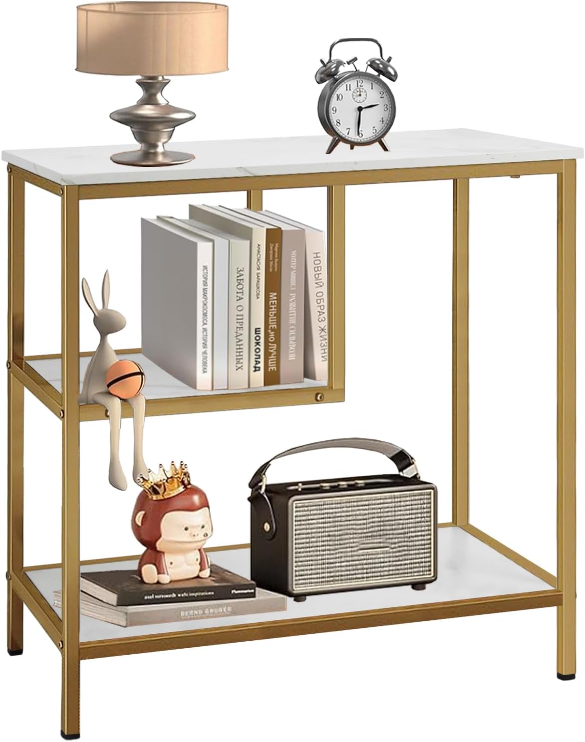 AT-VALY 3-Tier End Table,Nightstand for Living Room, Bedroom, Office, Bathroom (Gold)