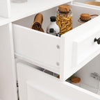 MOUMON Large Kitchen Hutch Storage Cabinet with Adjustable Shelves & Glass Doors, Pantry Organization and Kitchen Storage with Drawers, White (63”W x 15.7”D x 78.7”H)