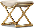 Makeup Vanity Stool Chair - Small Backless Leather Ottoman Bench Gold | With Cushioned Seat and Metal X-Frame for Vanity Desk, Bathroom, Bedroom and Dressing Room