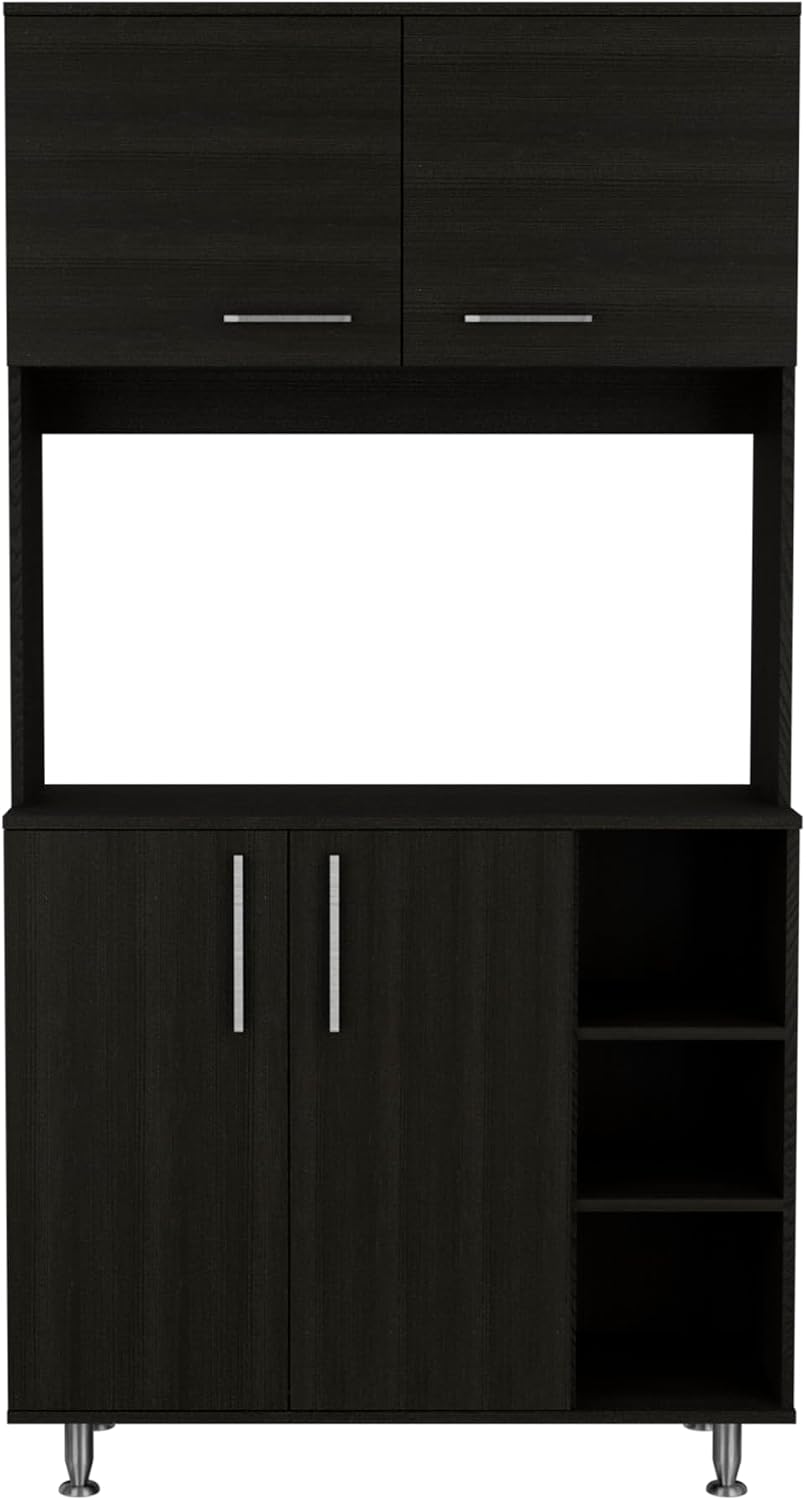 Pantry Cabinet Delaware Kitchen Black with Spacious Top Surface and Hutch | Spacious top surface for appliances and meal prep