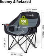 Abahub Camping Chairs Oversized Padded Heavy Duty Quad Foldable Portable Folding Chairs XL Lawn Chairs Wide Giant Big for Adults Support 500 lbs for Outdoors Black Grey
