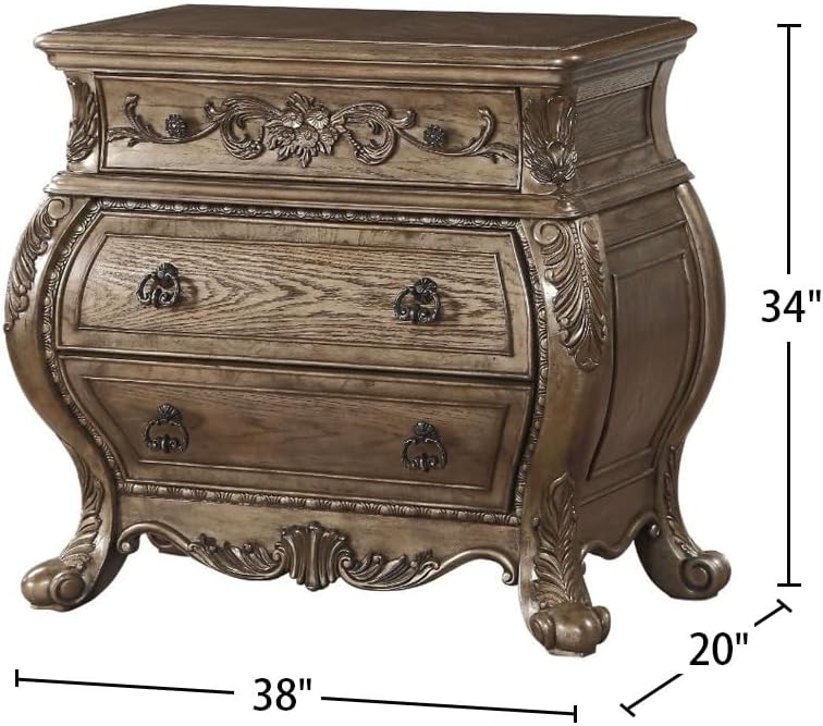 3 Drawers Nightstand in Vintage Oak Finish ﻿,for Small Spaces