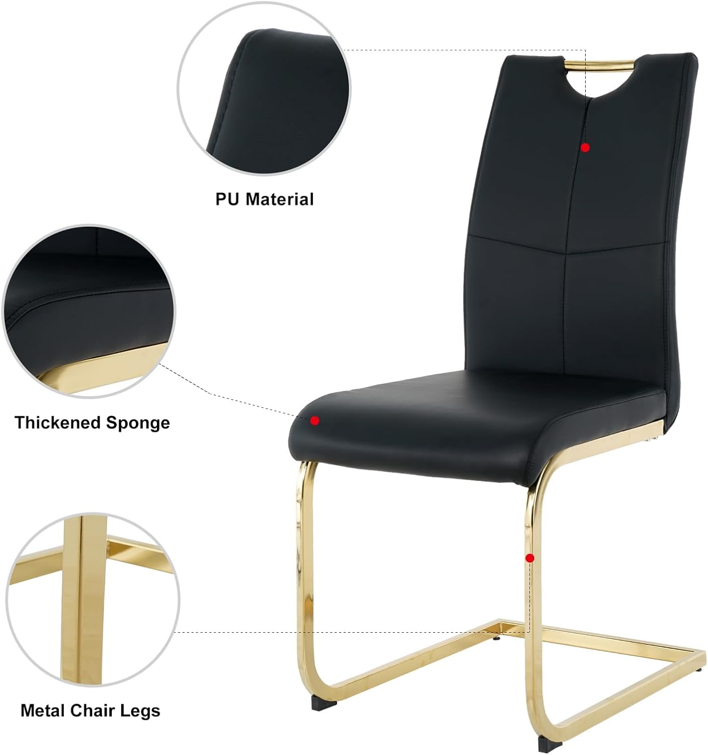 Henf Glass Dining Table Set for 6, 7 Piece Modern Kitchen Table and Chairs for 6,Gold Dining Room Table Set with 61" Glass Dinner Table & 6 Black Faux Leather Chairs for Small Space,Home, Apartment