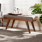 Baxton Studio Alona Mid-Century Modern Light Grey Fabric Upholstered Wood Dining Bench