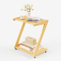 Auroral Zone Solid Wood Rolling Side Table with 2 Tiers, Mobile Z-Frame Snack Cart Or Coffee Table for Living Room, Bedroom & Sofa Use, Easy to Move