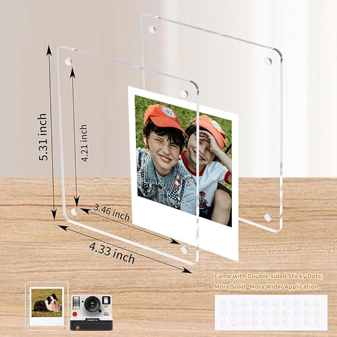 Acrylic Magnetic Refrigerator Picture Frames, 4.2"*3.46" Magnetic Fridge Clear Photo Frames Compatible with Polaroid Camera Instax Wide 300/210/200 Films for Refrigerator/Locker/Wall, 6Pack