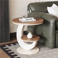 Round Sofa Side Table with 2 Storage Shelves, Vintage Wooden End Tables, Small Bedside Nightstand, Drink Table, Accent Tables for Living Room, Bedroom, Apartment, Small Spaces(Beige,15.7''x23.6'')