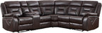EBELLO Faux Leather Reclining Sectional Sofa Set for Living Room, 1 Recliner Chair and L-Shaped Corner Manual Recliner Sofa Home Furniture Set with Center Console, Cup Holders and Storage, Dark Brown
