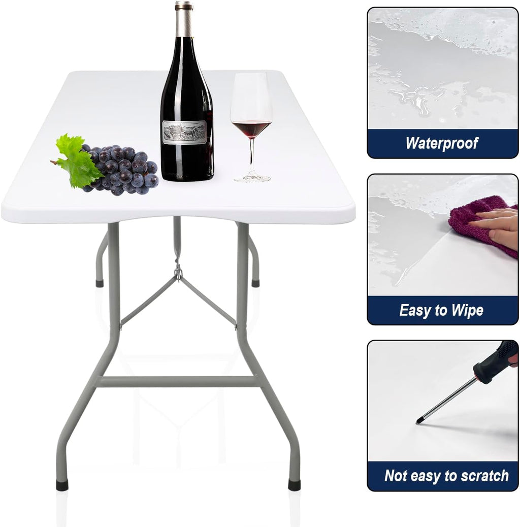 2 PCS 70.8" W X 29" D X 29" H - 6 ft White Folding Table White Portable Heavy Duty Plastic Fold-in-Half Utility Foldable Table for Camp，Picnic & Party