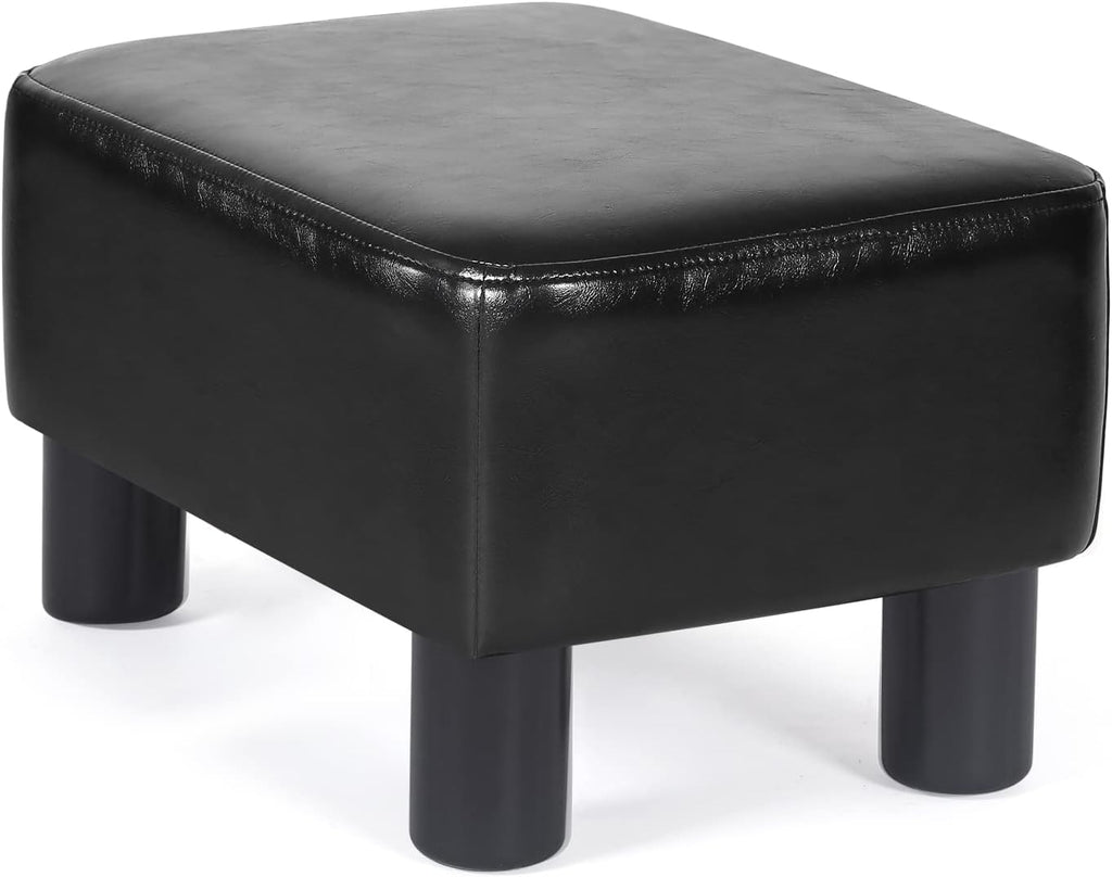 Homebeez 16" Small Footstool PU Leather Ottoman Footrest Modern Home Living Room Bedroom Rectangle Stool with Padded Seat Plastic Legs, Dark