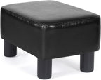 Homebeez 16" Small Footstool PU Leather Ottoman Footrest Modern Home Living Room Bedroom Rectangle Stool with Padded Seat Plastic Legs, Dark