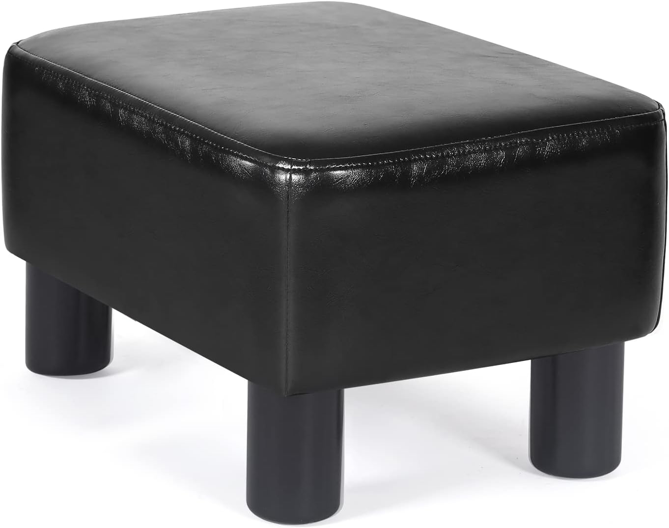Homebeez 16" Small Footstool PU Leather Ottoman Footrest Modern Home Living Room Bedroom Rectangle Stool with Padded Seat Plastic Legs, Dark