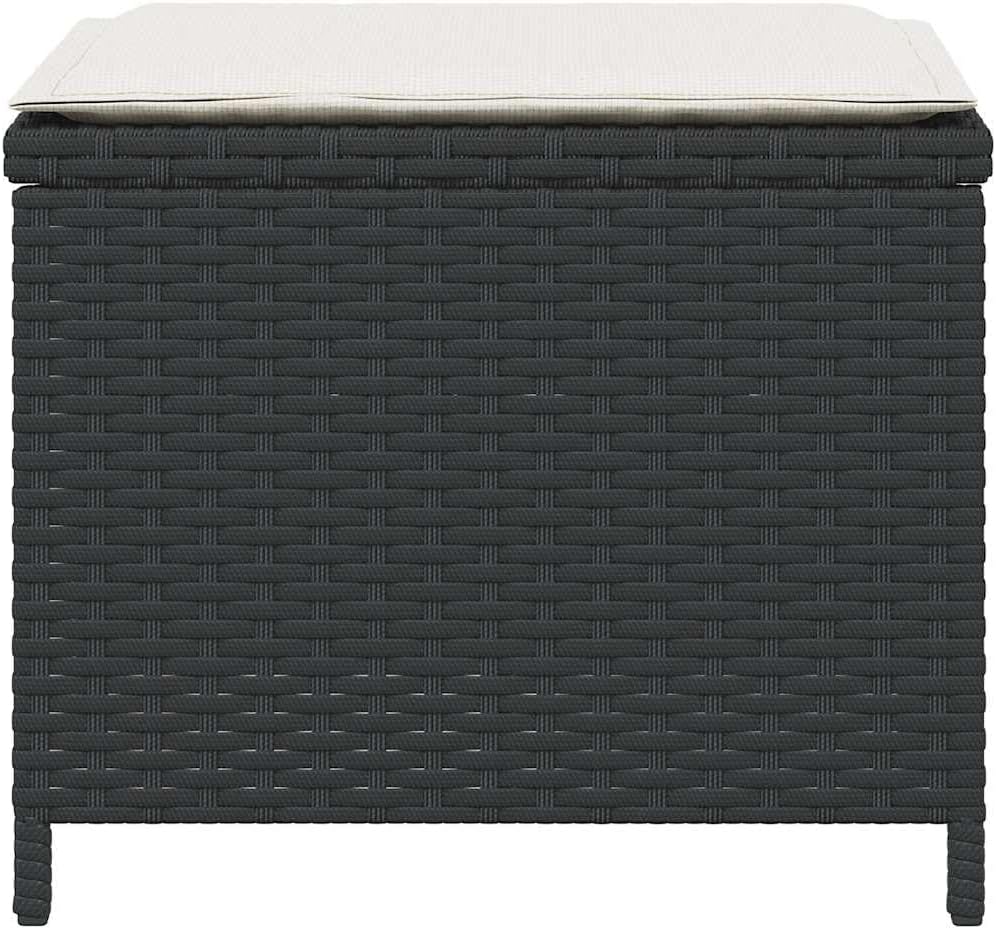 4-Piece Garden Stool Set with Cushions, Black and Cream, Square Outdoor Stools with Removable Polyester Cushions, Metal Frame and PE Rattan, 242.5 lbs Capacity per Stool for Patio