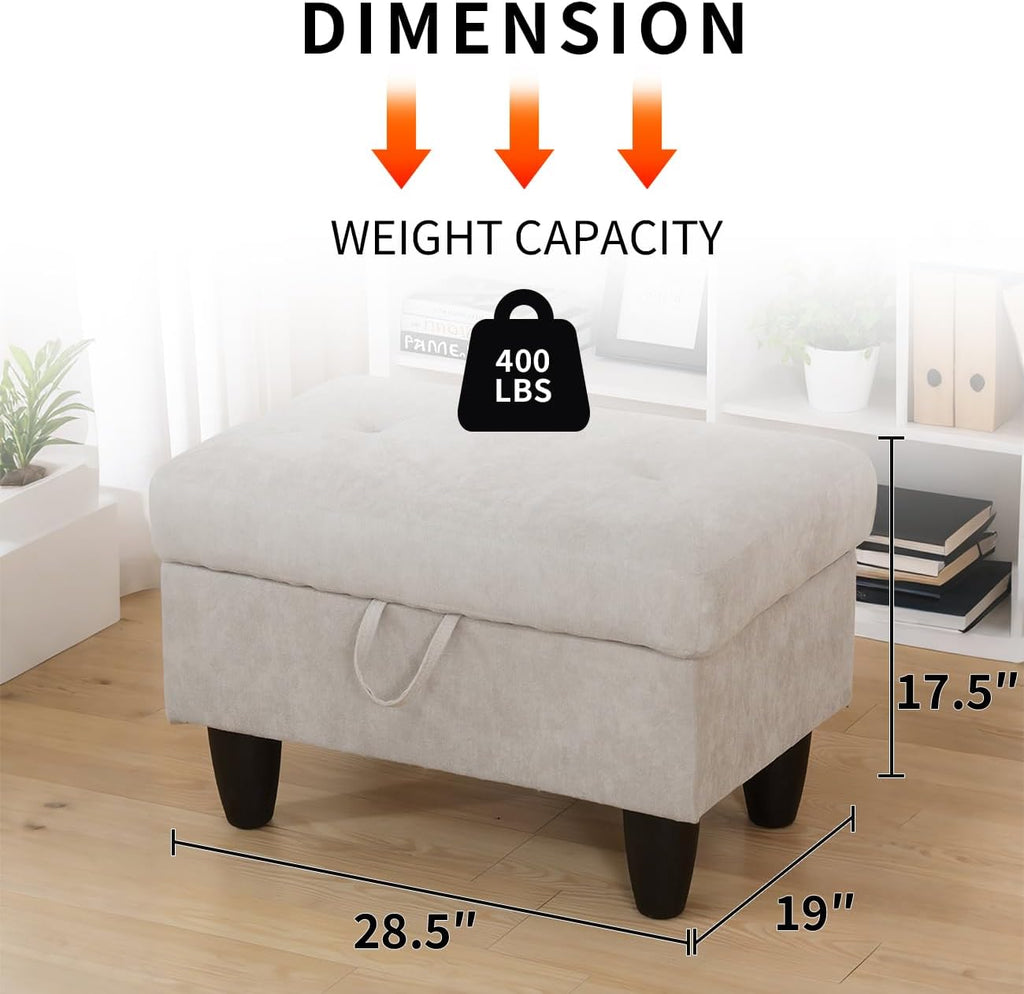 Storage Ottoman Bench,28.5" Large Square Ottoman with Storage, Foot Rest Footstool Bench Coffee Table with Thick Cushion for Home Decor/Entryway/Living Room/Bedroom/Rv Car,Brown Light Flannel