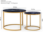 Anwick Set of 2 Circular Coffee Table, Nesting Design for Living Room, Small Round & Circle Coffee Table for Apartment, Sturdy Metal Frame (Black+Gold)