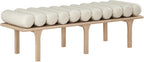 Meridian Furniture 22007Cream Landon Collection Art Deco Bench with Soft Vintage Cream Vegan Leather and Solid Wood with Natural Oak Finish, 60.5" W x 19.5" D x 18.5" H, Cream