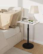 Small Side Table, Height Adjustable Nightstand, Square Indoor Metal Plant Stand, for Living Room, Bedroom, Office, Bathroom, 1 Pack, White, GBZ001RW-1