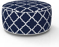 Outdoor Inflatable Ottoman Cover Round 21x9 Inch Navy Geometric Pattern Patio Foot Stools and Ottomans Cover