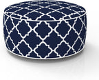 Outdoor Inflatable Ottoman Cover Round 21x9 Inch Navy Geometric Pattern Patio Foot Stools and Ottomans Cover