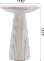 Henf 17.72" Round End Table for Indoor Outdoor, Fluted Pedestal Base, Magnesium Oxide, Waterproof, Unique Design MGO Accent Side Table Night Stand Bedside Table for Living Room Bedroom, White