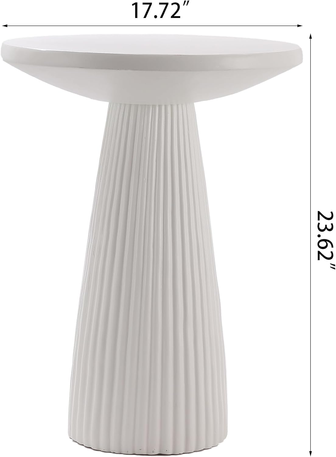 Henf 17.72" Round End Table for Indoor Outdoor, Fluted Pedestal Base, Magnesium Oxide, Waterproof, Unique Design MGO Accent Side Table Night Stand Bedside Table for Living Room Bedroom, White