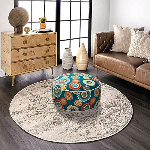 Magpie Fabrics Indoor/Outdoor Inflatable Stool Ottoman Pouf, Water Repellent Round Footrest Footstool D20 xH9, Portable for Patio Garden Camping or Home, Floral Green