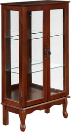 Ball & Cast Lighted Curio Cabinet,3-Tier Glass Display Cabinet with Adjustable Glass Shelves and Mirrored Back Panel for Living Room,E26 Light Blub not Included,Cherry