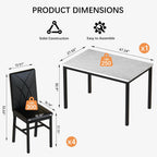 Hooseng Dining Table Set for 4 Faux Marble Kitchen Table and Chairs Set of 4,5 Piece with PU Leather Upholstered Dinner Chairs for Compact Dining Room,Small Space,Black