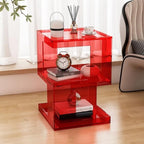 Acrylic Side Table, Clear Coffee Table with Storage, Multifunctional End Table, Acrylic Nightstand, Home Accent Table for Living Room Bedroom(Red)