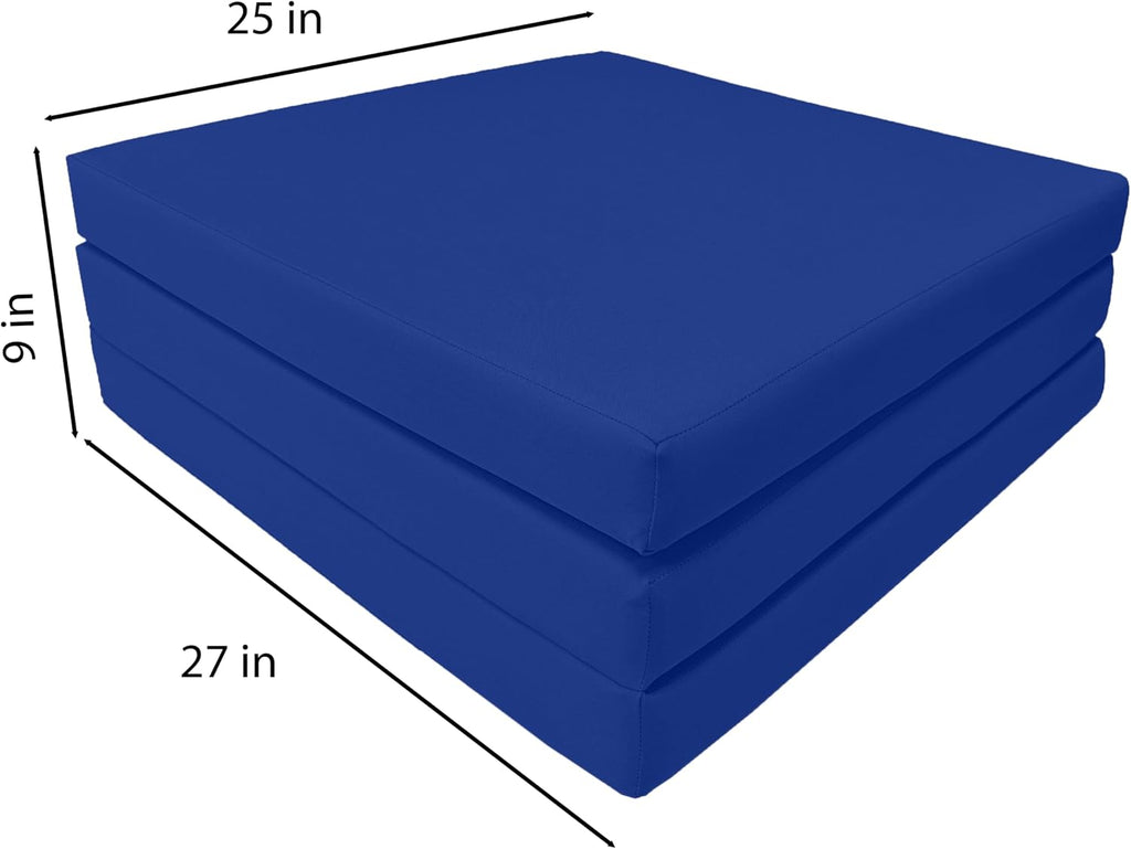 D&D Futon Furniture Trifold Foam Beds, Floor Tri-Fold Bed, Foldable Shikibuton Mattress Cushion Topper Mat for Space Saving Sleepover 3x27x75 in, Royal Blue