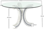 52" Round Glass Pedestal Dining Table with Tempered Glass Top, Mirrored Base with Crushed Diamonds, Modern Centerpiece