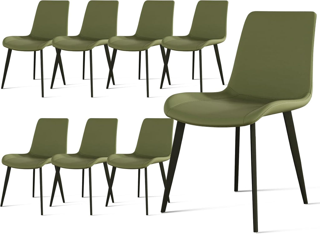 Modern Dining Chairs Set of 8, PU Leather Upholstered Dinner Chairs with Sturdy Metal Legs and Comfort Backrest, Armless Accent Side Chairs for Home Kitchen, Living Room (Green)