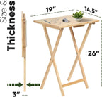 PJ Wood Folding TV Tray Tables, Natural Finish, 2-Piece Set | Solid Wood, 14.57x19.09x26 in, No Assembly Required, 12.7 kg Capacity, Rectangular Top, Indoor Use