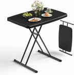 Folding Table 30 Inch - Small Desk Adjustable Height TV Tray for Laptop, Couch, Camping - Heavy Duty Utility Foldable Table for Small Spaces, No Assembly Required, Snowy Granite (Black)