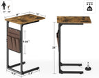 Vagusicc C Shaped End Table, Small Side Table for Couch, Tall Couch Side Table C Table for Small Space, TV Tray Slide Under Sofa Snack Table with Metal Frame for Living Room, Bedroom, Bedside, Brown