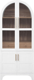 Arched Pantry Cabinet with Adjustable Shelves, Kitchen Storage Cabinet with Arched Door & Hidden Drawer, Tall Narrow Farmhouse Pantry for Small Spaces (White)