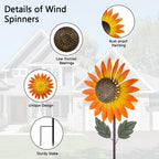 Sunflower Wind Spinner,Garden Windmills and Spinners for Yard,Metal Flowers for Outside,Metal Kinetic Wind Sculptures, 12.8 * 57 Inches