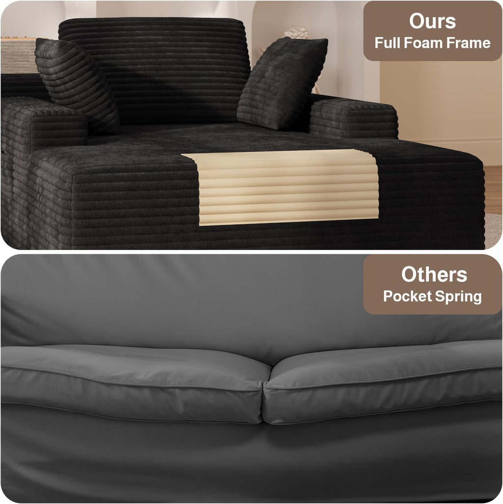 Ahomly 67" Chair, Chaise Lounge Chair Indoor with 3 Pillows, Black | No-Assembly Corduroy Chaise Lounge;Oversized chaise lounge with Side Pockets;Pet-Friendly Fuzzy Reading Chair