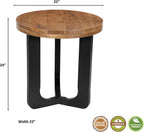 Mason Round Solid Wood End Table with Brown Top and Black Metal Base