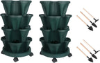 Vertical Planter 4 Tier Stackable Planters Garden Planters Strawberry Herb Flower and Vegetable Planter Indoor Outdoor Gardening Pots with Removable Wheels and Tools 2-Pack