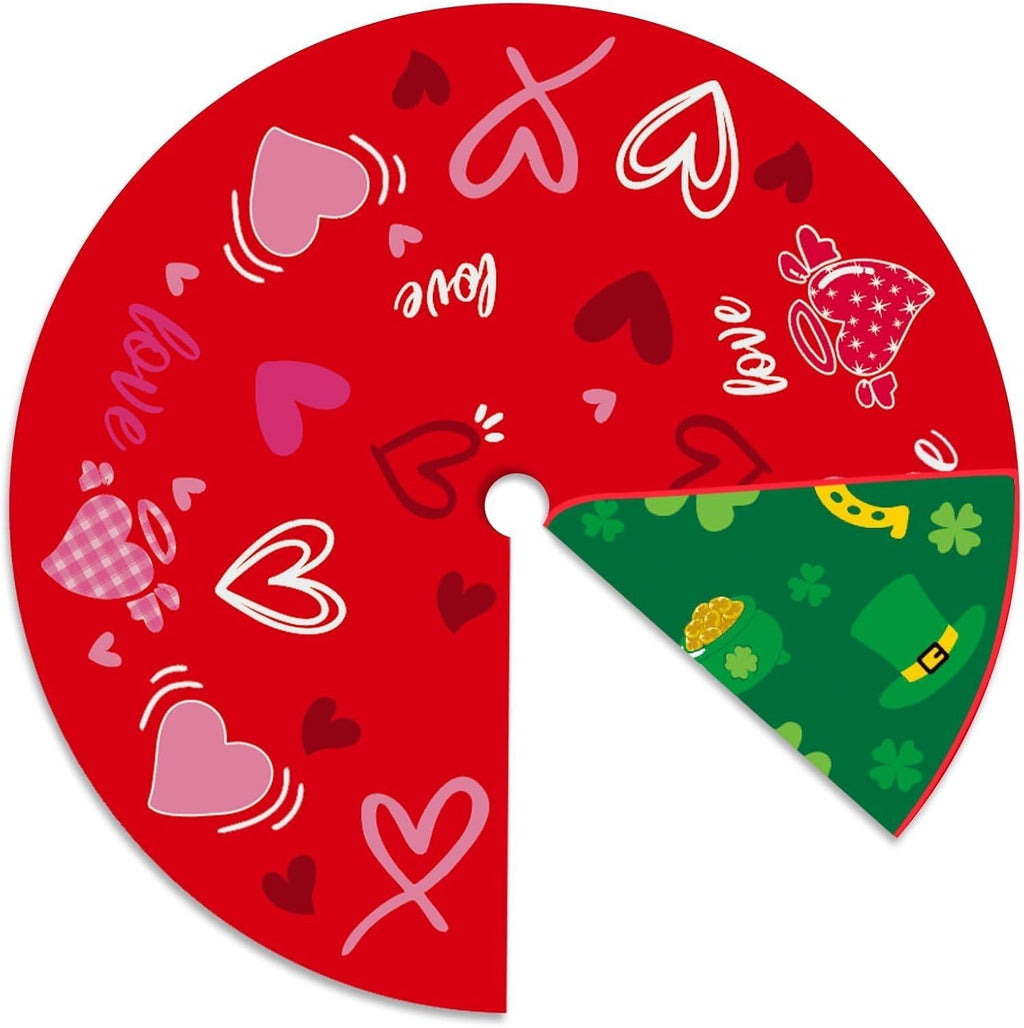 YEAHOME Valentines Day Decorations for Tree Skirt, 36" Love Heart Pattern Tree Skirts for Valentines Day Decor, Double-Sided St Patricks Day Clover Tree Skirt for Holiday Party Decorations
