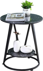 Telephone Table, Mini Side Table Nordic Living Room Sofa Corner Table Black Iron Art Small Round Table 2-Tier Storage Shelf Balcony Coffee Table,19.6"×23.2",Black