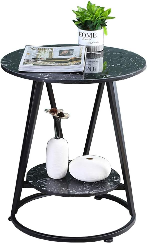 Telephone Table, Mini Side Table Nordic Living Room Sofa Corner Table Black Iron Art Small Round Table 2-Tier Storage Shelf Balcony Coffee Table,19.6"×23.2",Black