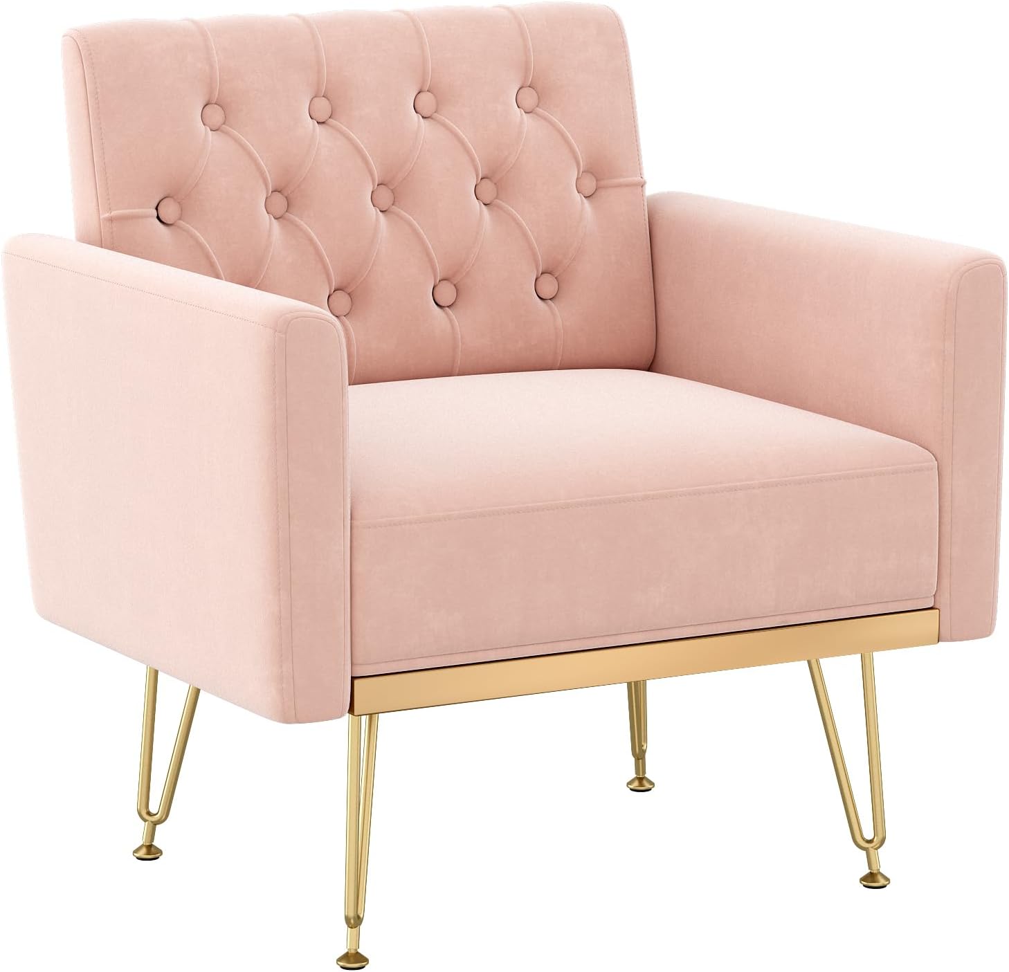 Olela Accent Chair with Arm for Living Room, Velvet Modern Armchair, Pink | Single Sofa Cozy Tufted Upholstered Reading Side Chairs with Gold Metal Leg for Bedroom Decorate