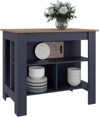Kitchen Island with Three Open Shelves and Four Legs | Three open shelves for storage and organization