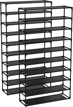 TY ARTS & CULTURE 2 Pack 10-Tiers Shoe Rack Organizer, Sturdy Metal Pipes & Durable Non-Woven Fabric, Space Saving Tall Shoe Shelf Hold 80-100 Pairs, Shoe Racks for Entryway (Black)