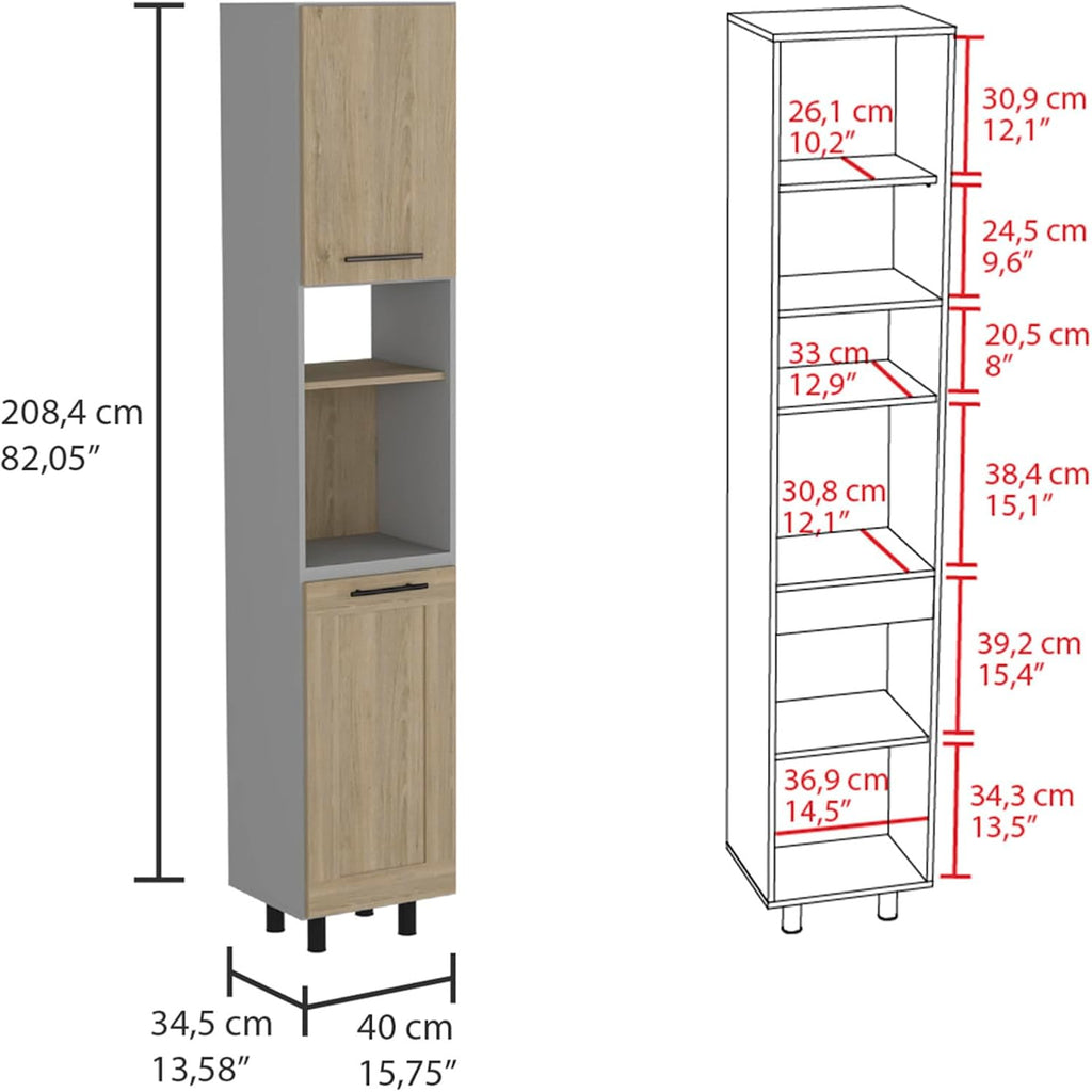 Hasselt Kitchen Pantry, Double Door, Six Shelves -Light Pine