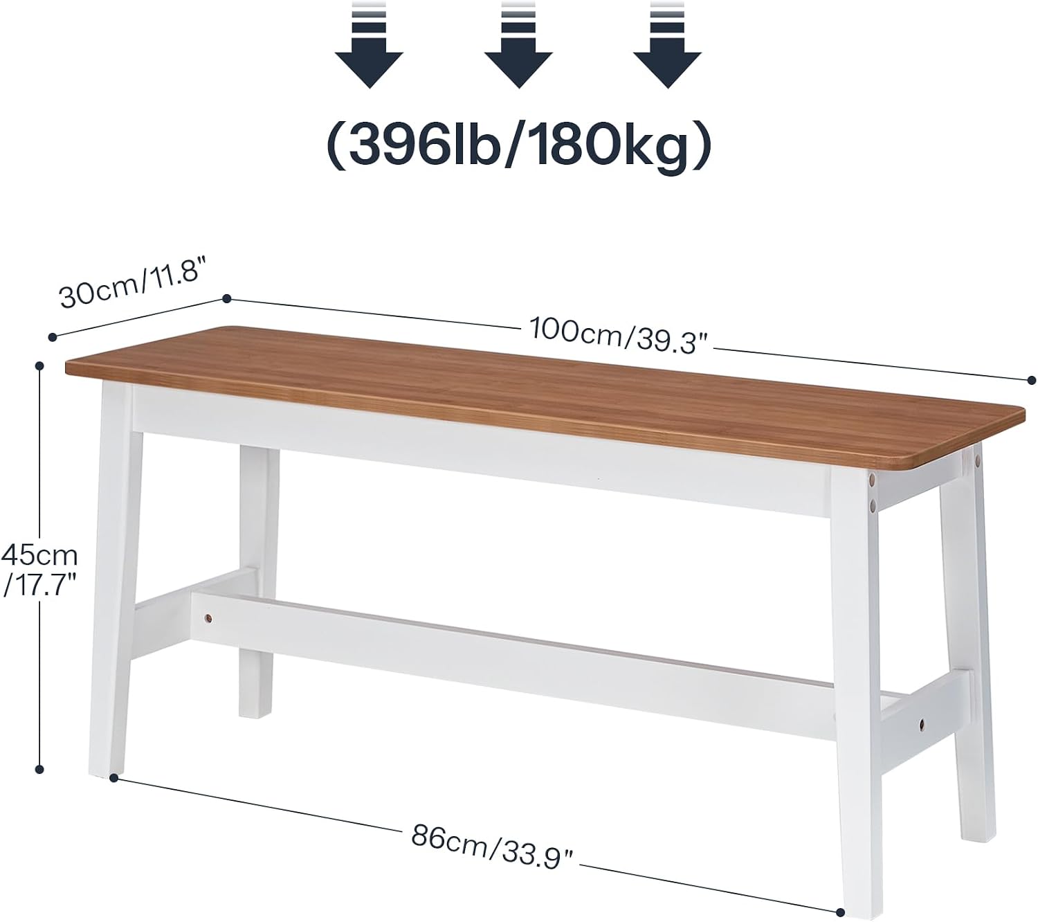HOOBRO 39.3'' Bamboo Dining Bench, Farmhouse Kitchen Table Bench, Kitchen & Living Room Furniture, Easy to Assemble, Sturdy and Stable, Walnut and White WH03CD01G2