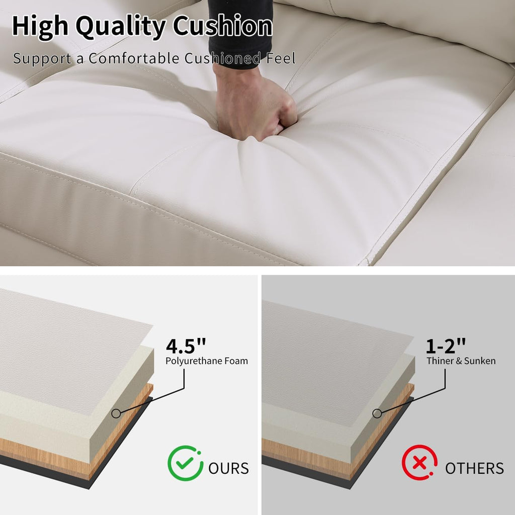Leather Storage Ottoman Bench,33.5" Large Square Ottoman with Storage, Foot Rest Footstool Bench Coffee Table with Thick Cushion for Home Decor/Entryway/Living Room/Bedroom/Rv Car,White&Black