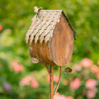 Copper Color Bird House Garden Stake with Ornate Style Roof (Round Bottom)